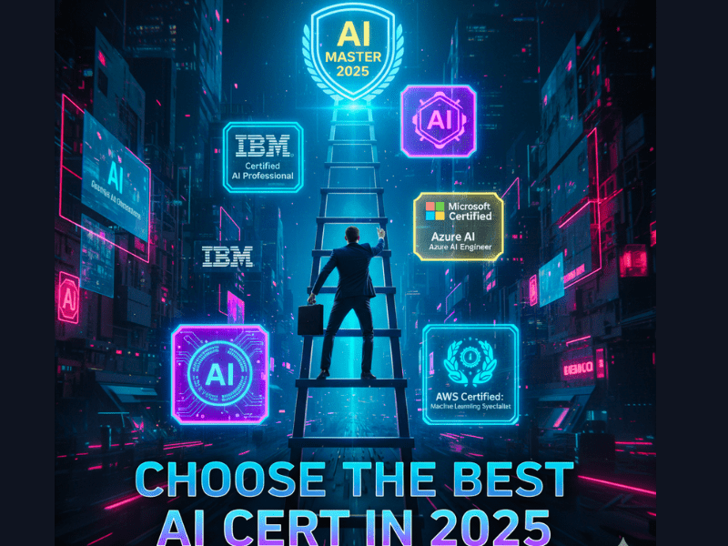 Which AI Certification is Best 2025, professional climbing ladder with AI certifications, focus keywords: which AI certification is best, 2025 guide
