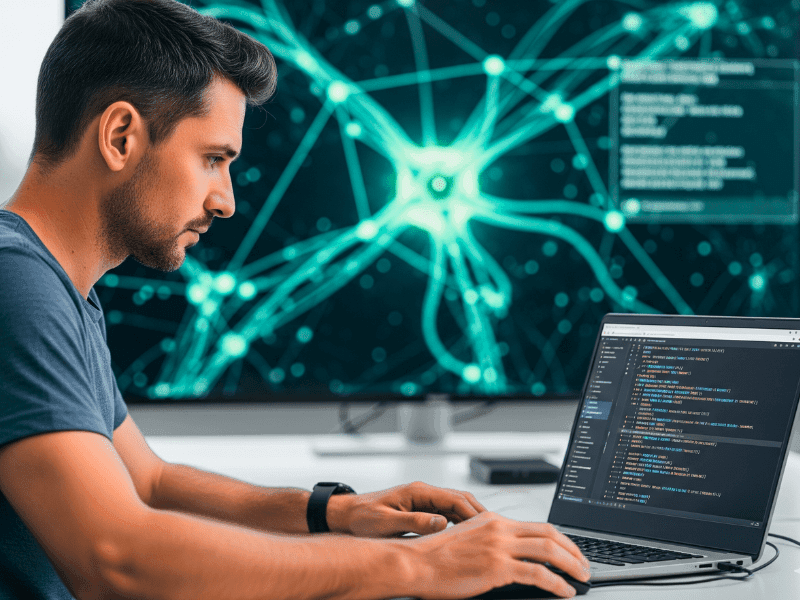 AI courses for software developers coding with neural network background