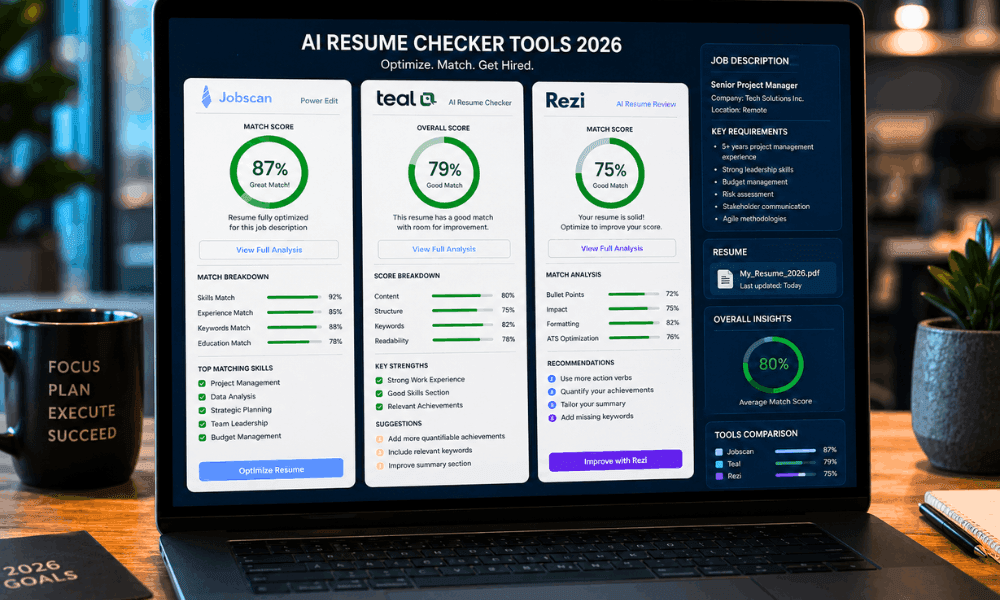 Top 5 Free AI Resume Scanners 2026 Jobscan Teal Rezi comparison.