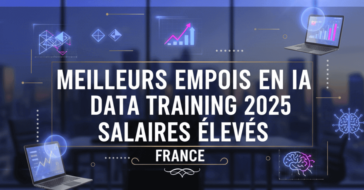 Best AI Data Training Jobs with High Salary in 2025 – modern French style featured image with AI icons, laptop, and data charts