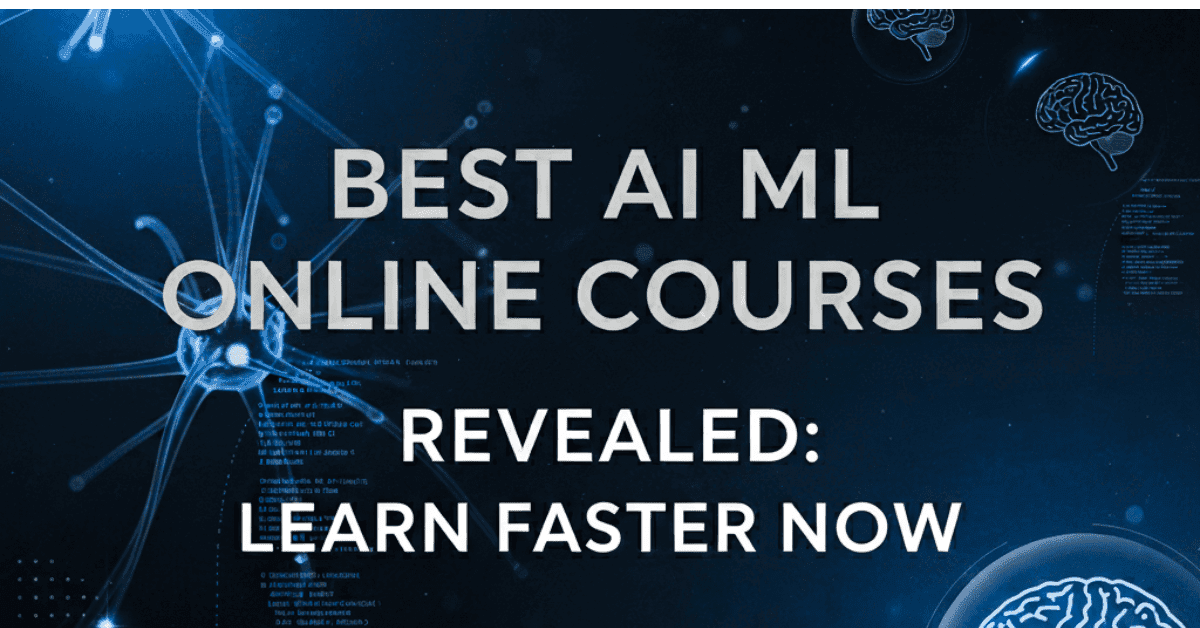 Best AI ML online courses revealed 2025 – futuristic tech background with discover badge and modern French-style design