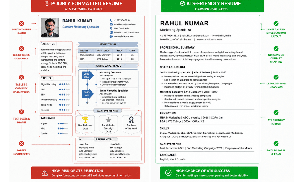 5 Critical Mistakes Resume Parsing Errors ATS friendly vs bad resume 2026.