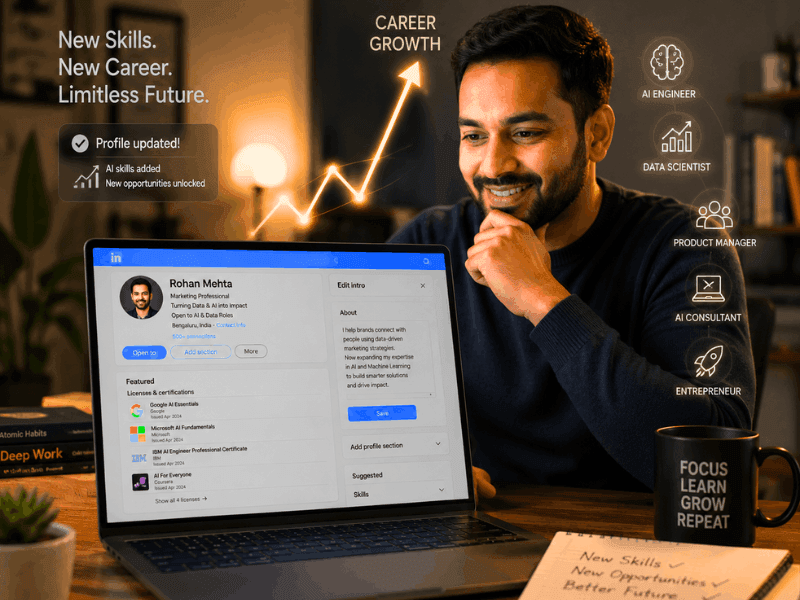 AI certificates on LinkedIn profile career growth for free AI certificate programs for beginners.