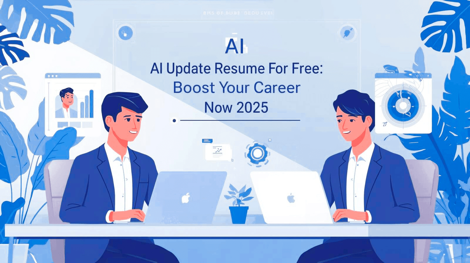 AI Update Resume For Free: Boost Your Career Now 2025 1 Elegant French-style flat illustration showing people using AI tools to update resumes for free in 2025 — modern workspace and futuristic theme.