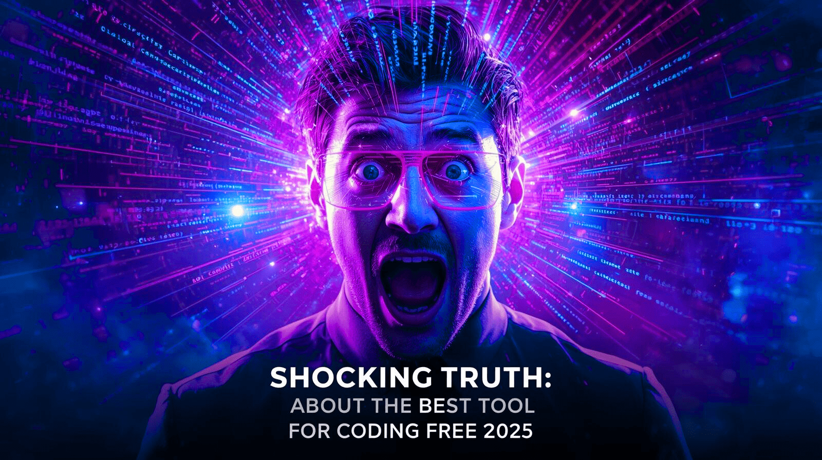 Shocking Truth About the Best AI Tool for Coding Free (2025) 1 Futuristic neon-glow illustration of a shocked programmer discovering the best AI tool for coding free in 2025, with holographic code streams exploding like fireworks – shocking truth revealed for developers