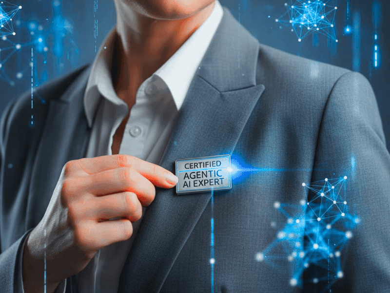 How Agentic AI Certification Courses Work: Professional pinning Certified Agentic AI Expert badge with neural networks.