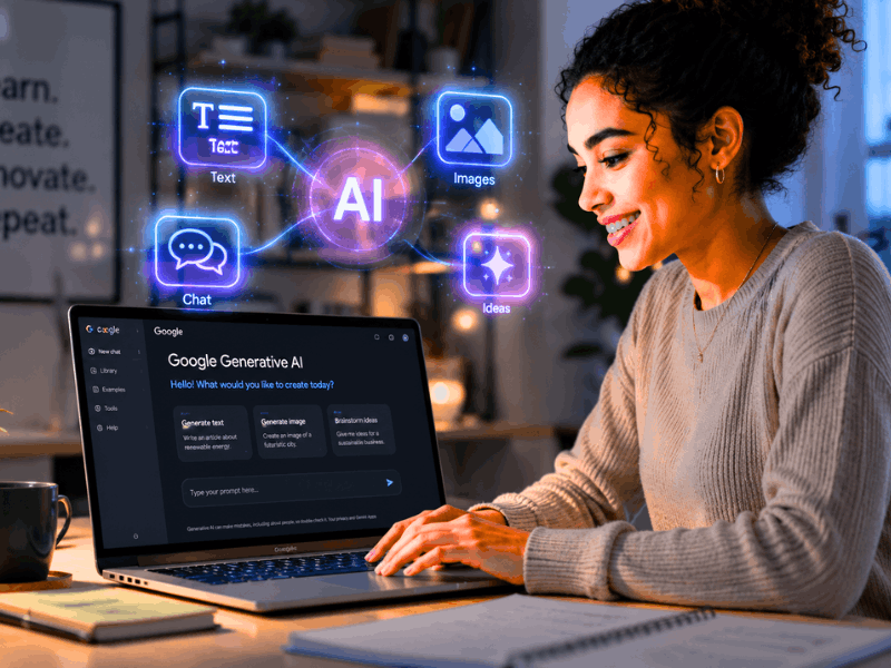 Free Google Generative AI course for beginners learning on laptop with AI tools