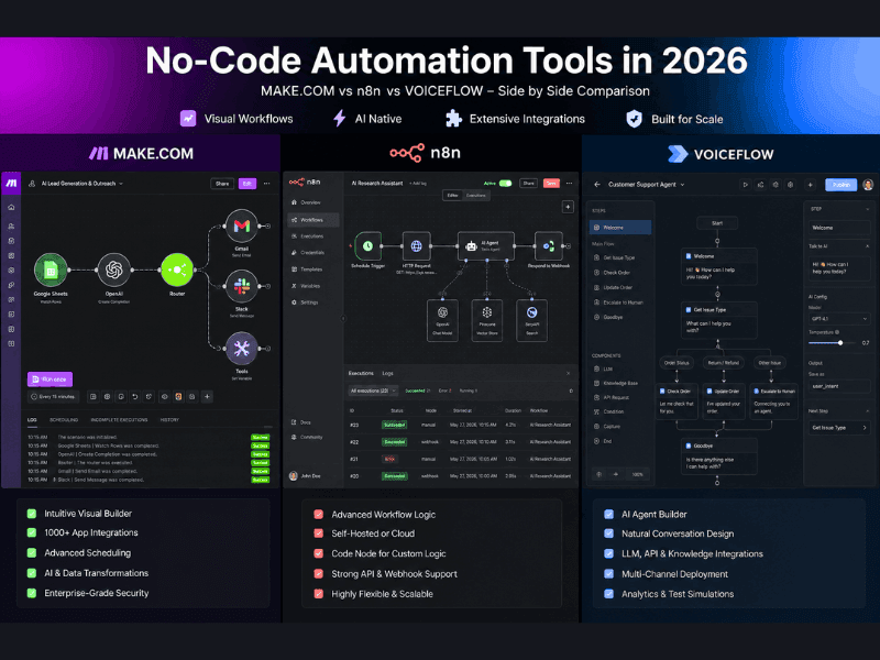 AI Automation Agency Course 2026 - Make.com vs n8n vs Voiceflow No-Code Tools Comparison.