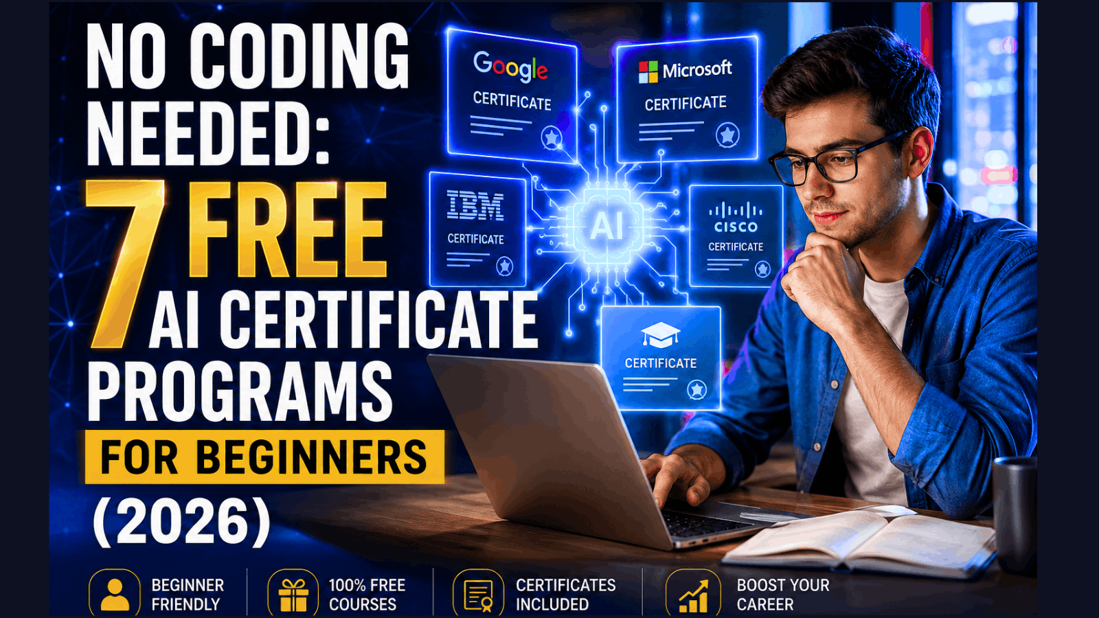 No coding needed 7 free AI certificate programs for beginners 2026 featured image