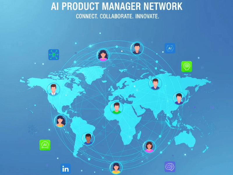Global AI product manager network visualization with diverse connections on LinkedIn and Meetup for AI for Product Managers Certification.