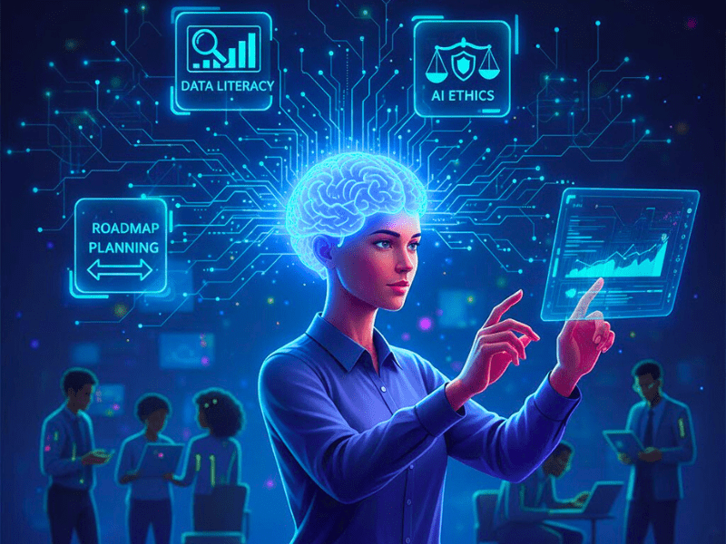 Product manager unlocking AI skills in data literacy, ethics, roadmap planning via what are the best AI courses for product managers.