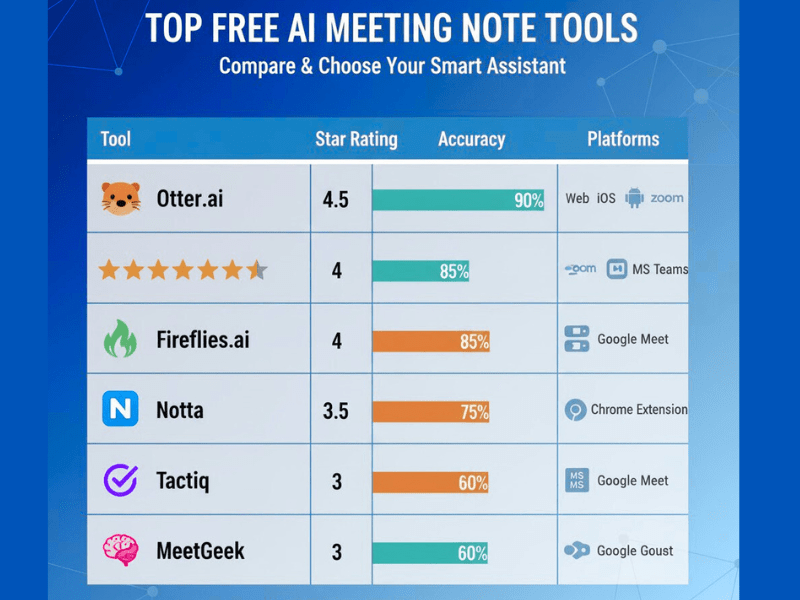 Best Free AI Tools For Summarizing Meeting Notes (2025) 4 ai tools comparison chart 2025.jpg