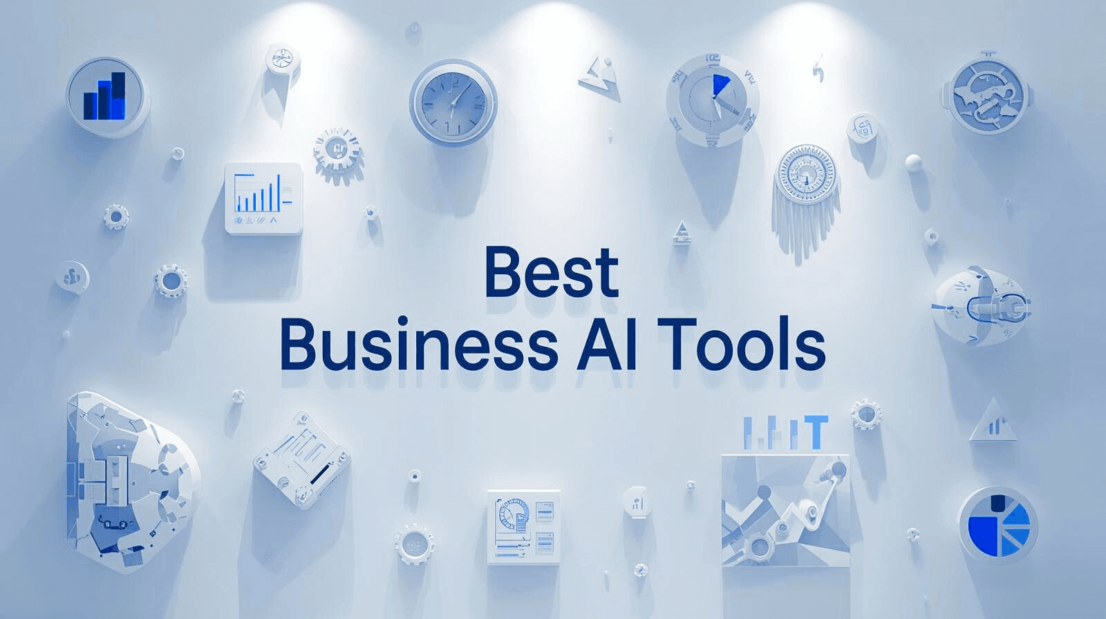 What Are the Best Business AI Tools? Free + Paid List (2025) 1 French style modern featured image showing Best Business AI Tools with AI dashboards, analytics charts, and automation icons