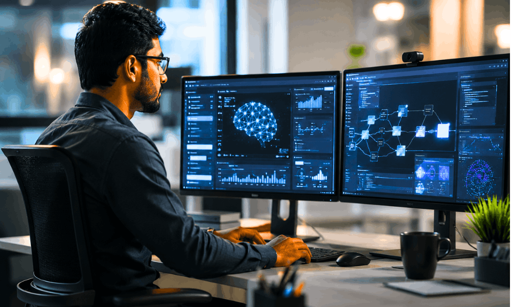 Free AI Course for Beginners No Coding – professional using AI tools for high-paying AI careers.