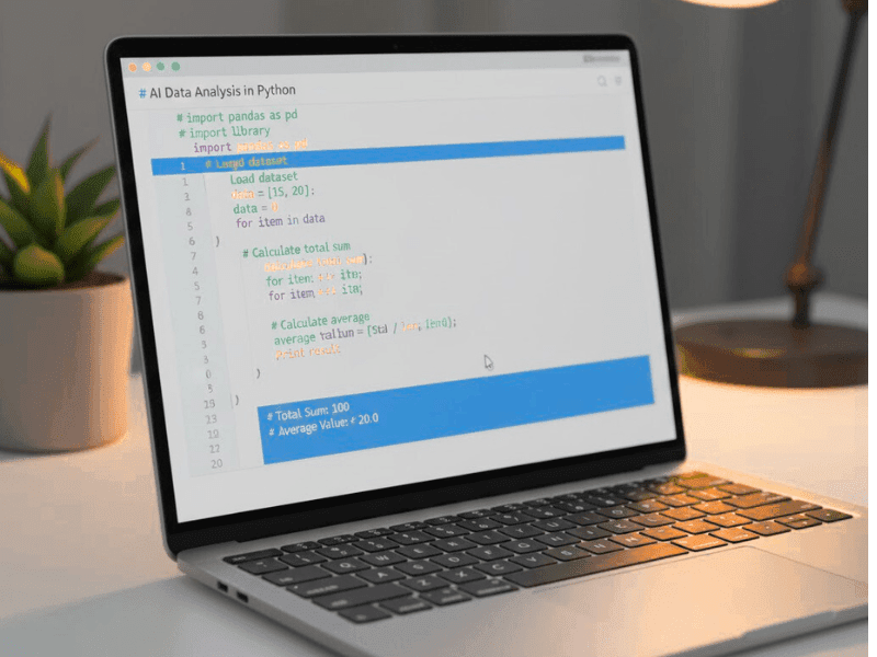 How to learn AI skills for beginners: Python data analysis code snippet in Jupyter Notebook with Pandas.