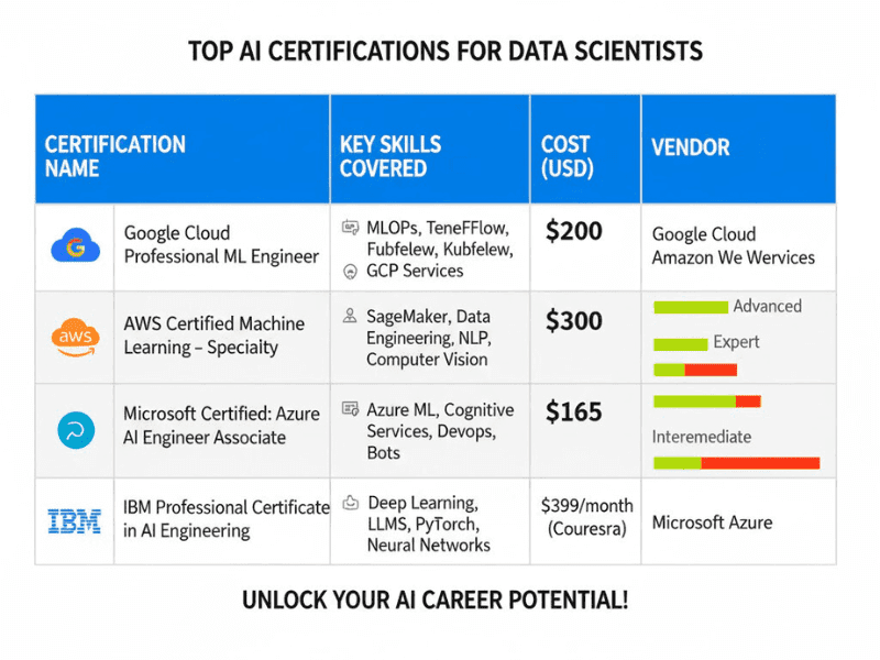 How to choose the right AI certification for data science 4 top ai cert table infographic.png