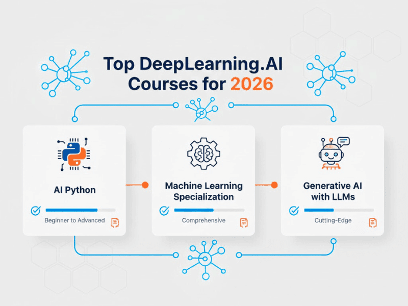 Infographic: how are DeepLearning AI courses for 2026 featuring AI Python, ML Specialization, Generative AI.