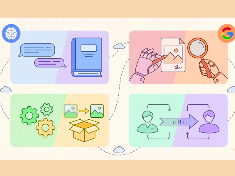 Generative AI free course with certificate by Google infographic illustrating LLMs, Transformer Models, Diffusion Models, and GANs concepts.