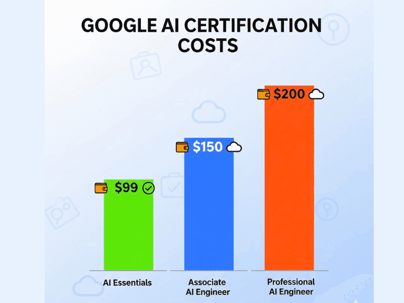 Bar graph of Google AI certification costs breakdown for how to get Google AI certification.