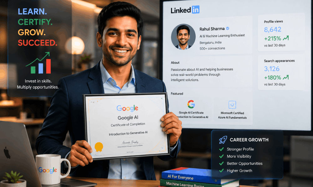 generative ai free course with certificate by google career benefits linkedin.