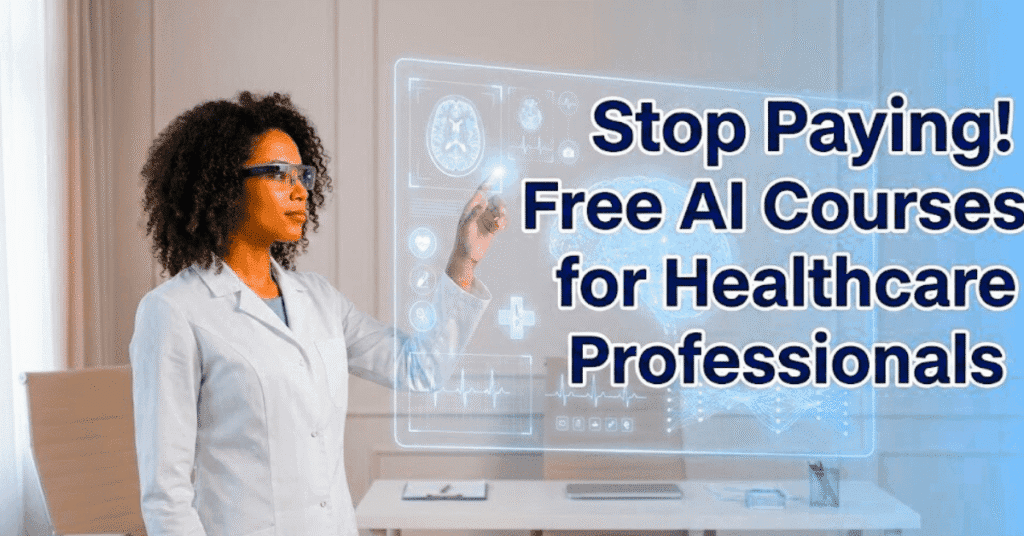 Featured image showing a healthcare professional using artificial intelligence technology, representing free AI courses for healthcare professionals and modern medical education.