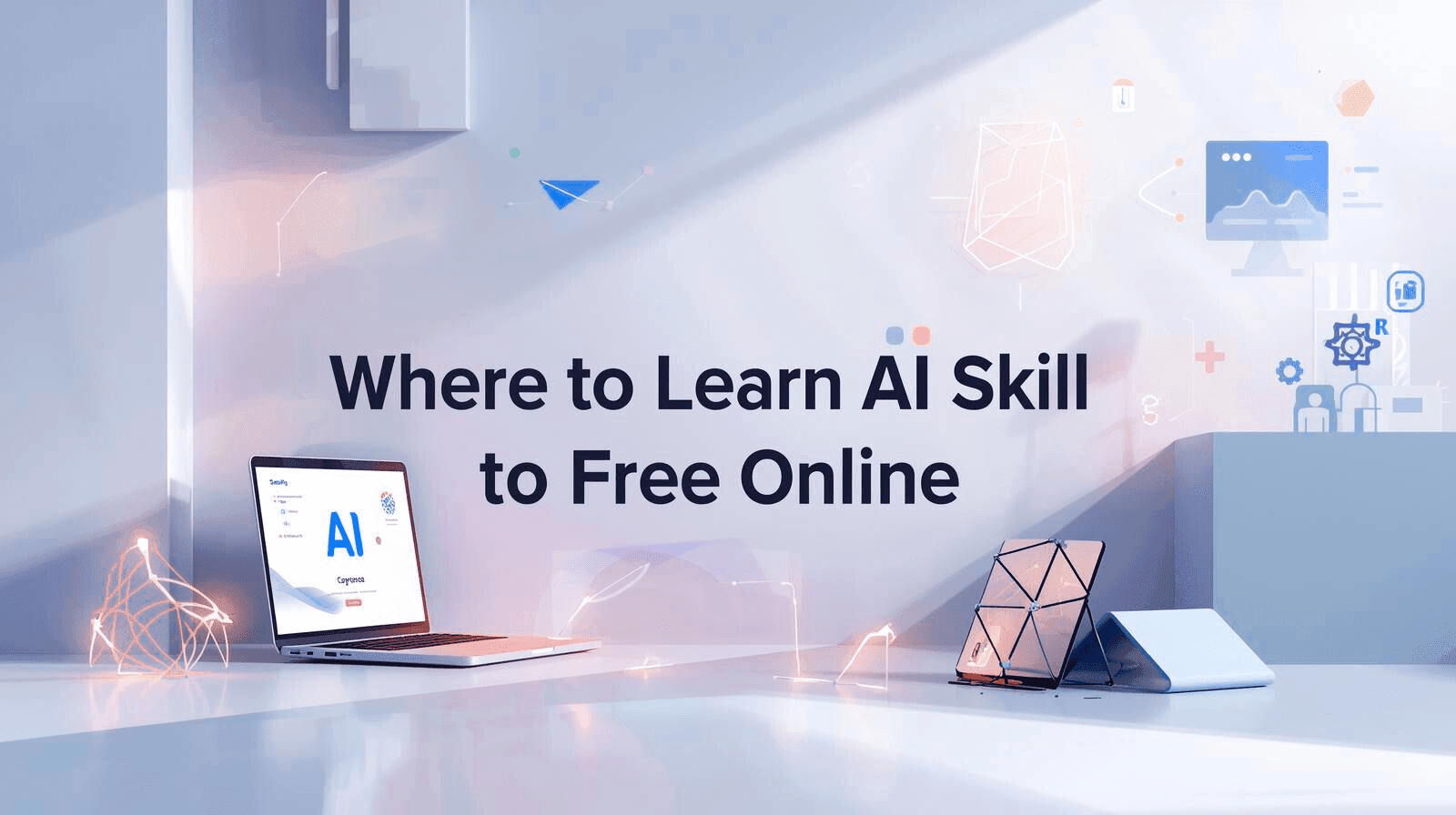 Featured image showing “Where to Learn AI Skill for Free Online” with modern French-style AI graphics and minimalist tech illustrations.