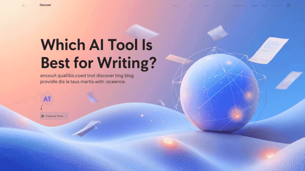French-style featured image showing AI writing concept with the title ‘Which AI Tool Is Best for Writing?’ in high-quality Discover-style design.