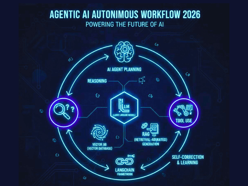 Agentic AI autonomous agents workflow 2026 diagram with LLM RAG LangChain vector DB Which Course Is Best for AI Jobs.