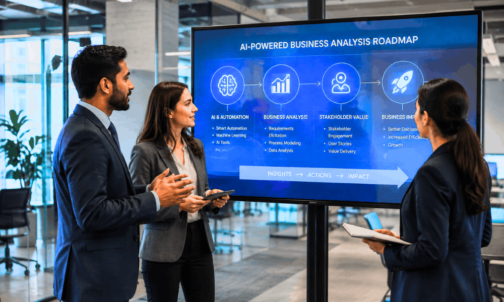 AI-powered business analysis roadmap discussion – which AI course is best for business analysts.