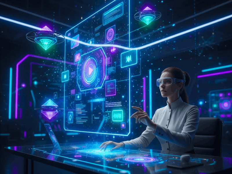 Futuristic holographic interface for AI video trends dominating 2026 with the best AI tools for video generator free.