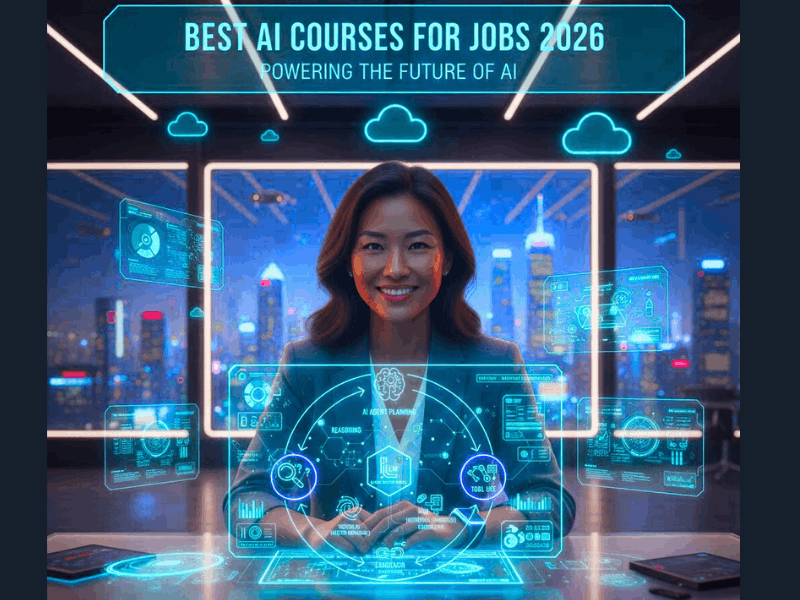 Best AI courses for jobs 2026 hero image professional with Agentic AI dashboard Which Course Is Best for AI Jobs.