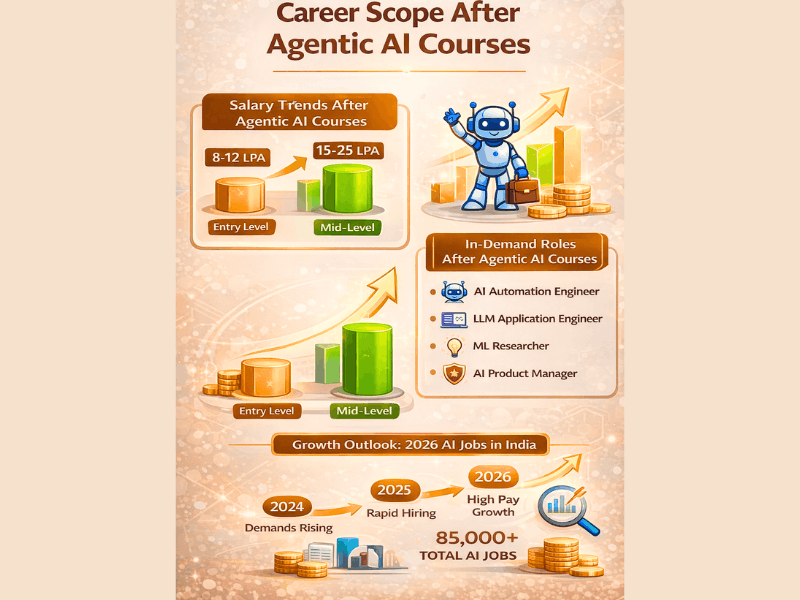 Agentic AI Courses in IIT — Real Syllabus, Fees & Certificate Value (2026) 5 Agentic AI courses in IIT: Career scope after completion – salary trends 8-25 LPA, in-demand roles, 2026 AI jobs growth in India.