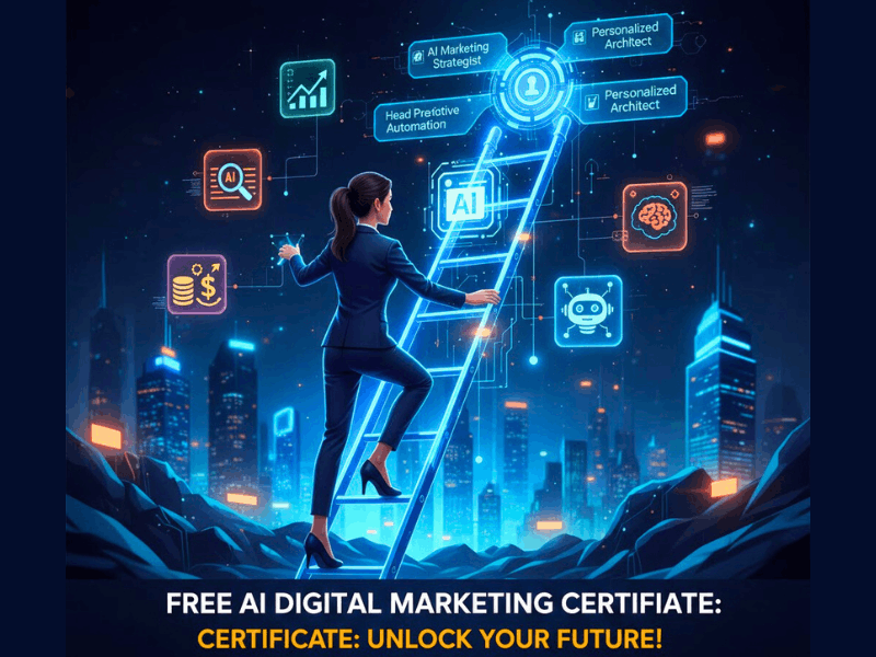 Digital Marketing AI Course Free With Certificate (2026) — 7 Best Platforms To Join Today 6 Career growth ladder with free AI digital marketing course certificate 2026: climb to high-paying AI marketing jobs, salary boost, and top roles – unlock your future.