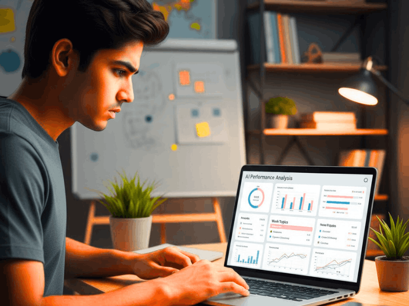 Indian student analyzing AI mock test performance and weak topics for competitive exam preparation.