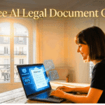 Best Free AI Legal Document Generator (No Lawyer Needed)", elegant workspace with Paris-inspired background, ideal for legal tech blog and Google Discover.