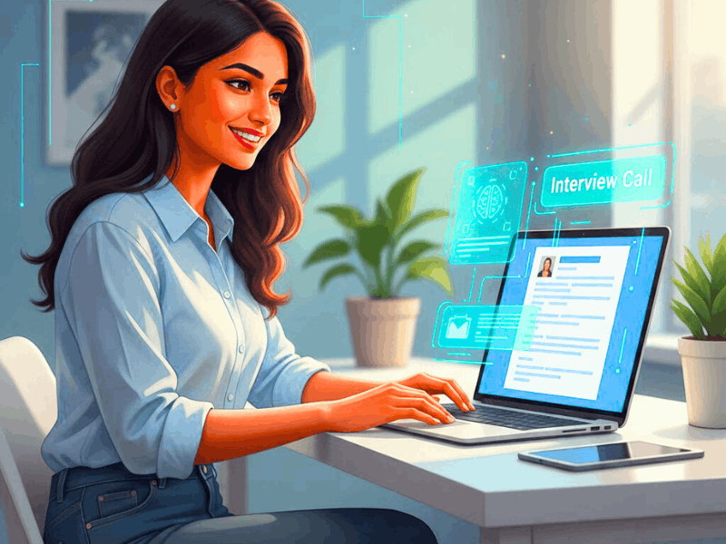 Young Indian fresher using Free AI Resume Builder for Freshers India to get interview call.