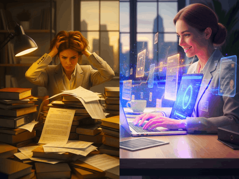 7 Best AI Tools for Legal Drafting Free: Draft Professional Agreements in Minutes 2 Before-after: stressed with manual legal drafting vs relaxed using AI Tools for Legal Drafting Free.