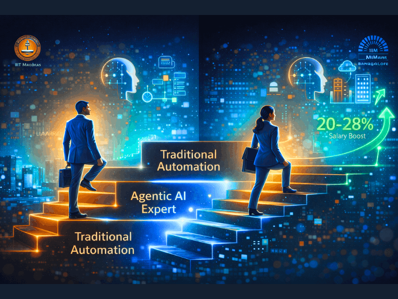 Best Agentic AI Course for Workflow Automation (2026) — Real Projects & Certificate Value 6 Agentic AI Course for Workflow Automation career growth: from Traditional Automation to Agentic AI Expert with 20-28% salary boost, IIT Madras & IIM Bangalore.