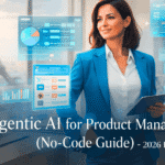 Premium featured image showing a Product Manager using Agentic AI workflow automation dashboard in a modern French-style office with title text visible.