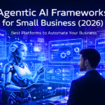 Agentic AI frameworks for small business 2026 showing AI agents automating workflows and business tasks.