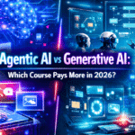 Agentic AI vs Generative AI salary comparison in 2026 showing AI agents and generative AI technologies.