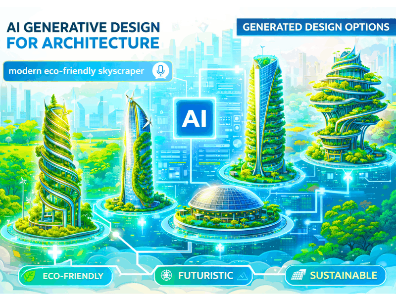 Free AI courses for Architects with certificate 2026 – AI generative design options for modern eco-friendly skyscraper in architecture.