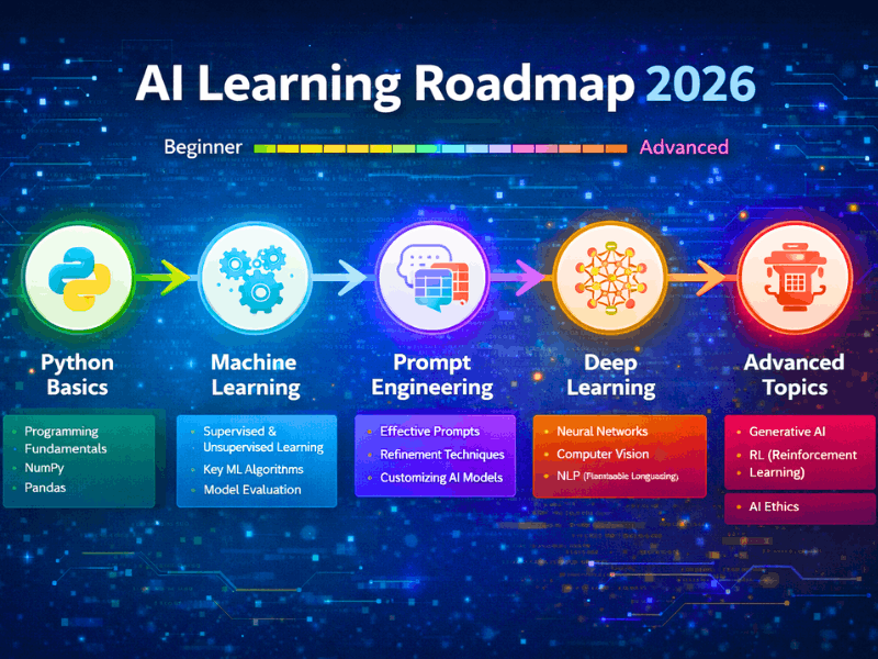 Where to download free AI course materials and cheat sheets - Complete AI Learning Roadmap 2026 for beginners.