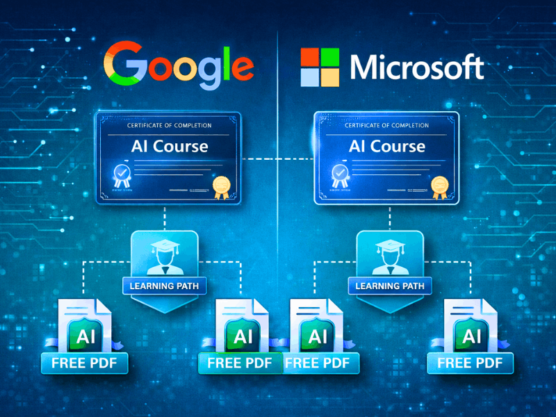 Where to download free AI course materials and cheat sheets from Google and Microsoft with certificates and PDFs.