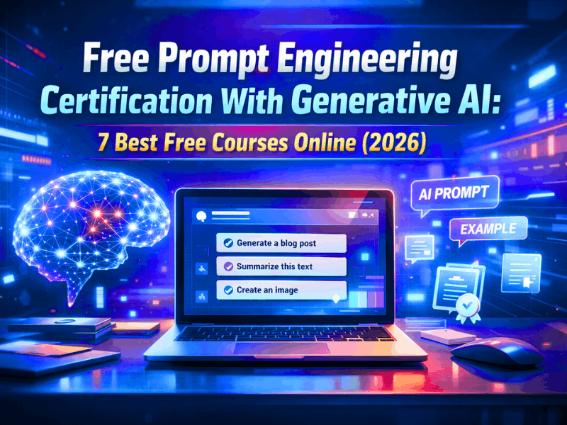 Free Prompt Engineering Certification With Generative AI: 7 Best Free Courses Online (2026) 1 Best free prompt engineering certification with generative AI courses in 2026.