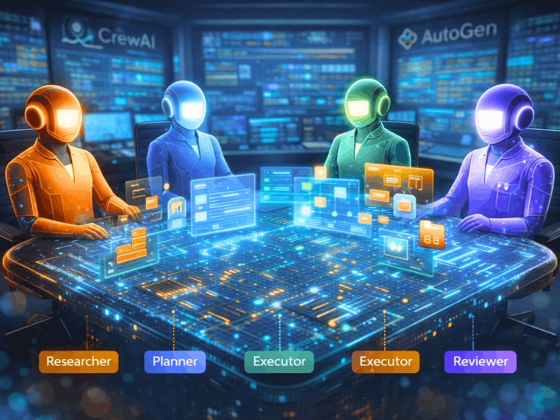 Best Agentic AI Course for Workflow Automation (2026) — Real Projects & Certificate Value 4 Multi-agent orchestration in Agentic AI Course for Workflow Automation: AI agents (Researcher, Planner, Executor, Reviewer) collaborating with CrewAI and AutoGen.