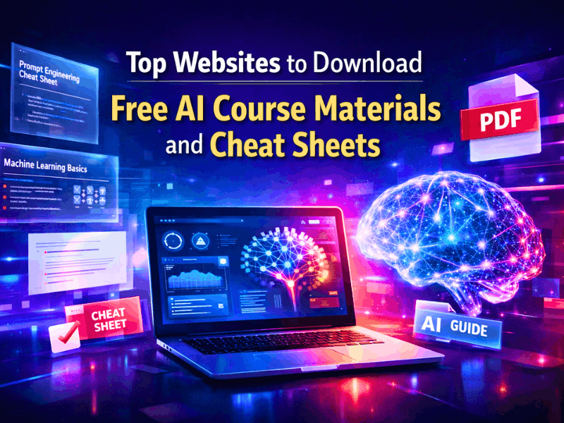Top websites to download free AI course materials and cheat sheets, AI study guides for beginners, free AI course materials PDF, best AI cheat sheets 2026, generative AI learning resources free.