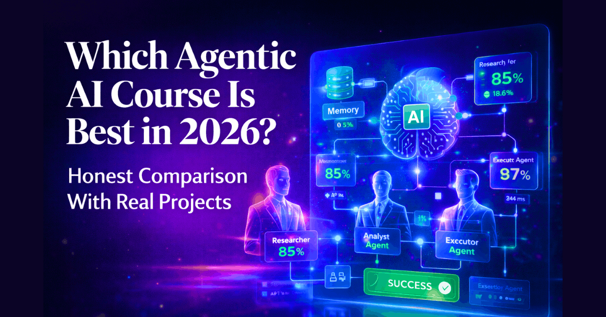 Which agentic AI course is best in 2026 featuring futuristic AI agents collaborating on workflow automation dashboard.