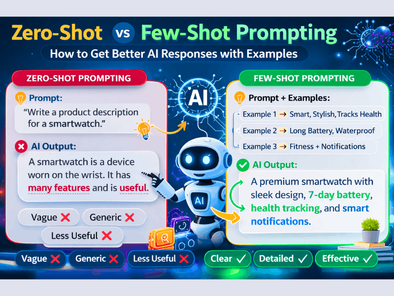 Free Prompt Engineering Certification With Generative AI: 7 Best Free Courses Online (2026) 5 Zero-Shot vs Few-Shot Prompting Comparison in Generative AI - Better Responses with Examples for Free Prompt Engineering Certification.