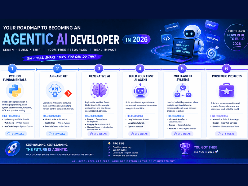 Can I get an Agentic AI developer job by only taking free courses? Complete Agentic AI Developer Roadmap 2026 with 100% free resources.